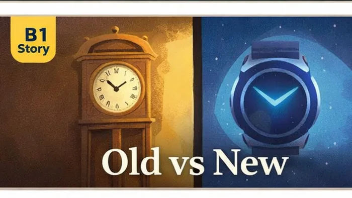 The Old Clock and the Smartwatch ESL Worksheet (B1) | Reading, Vocabulary, Grammar & Speaking Activities cover