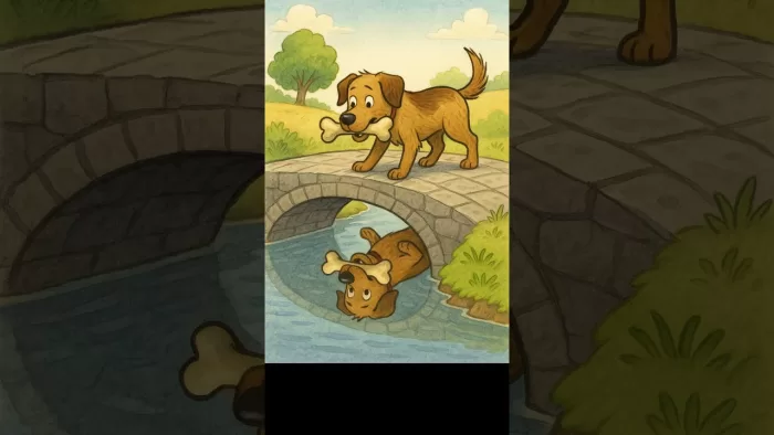 The Dog and His Reflection – Free English Reading Worksheet cover