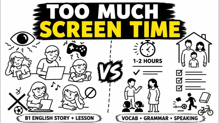 Too Much Screen Time | B1 ESL Story + Worksheet + Answer Key cover