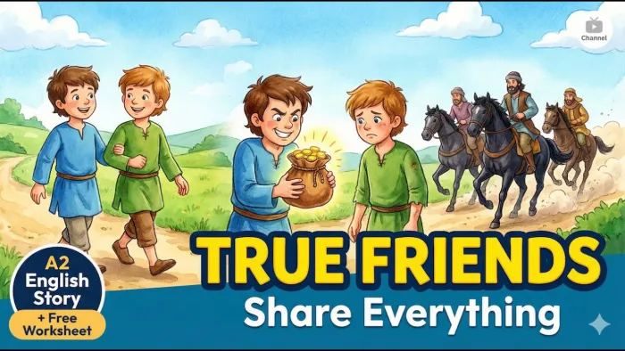 The Travelers and the Gold Coins - A2 ESL Story + Worksheet cover